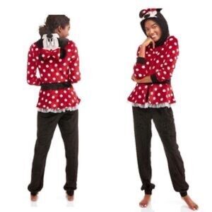 Disney Minnie Mouse Women's Sleepwear Adult One Piece Pajamas Costume Hood